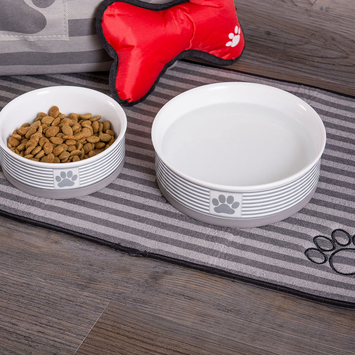 Bone Dry Paw & Patch Ceramic Pet Collection, Small Bowl, 4.25x2", Gray