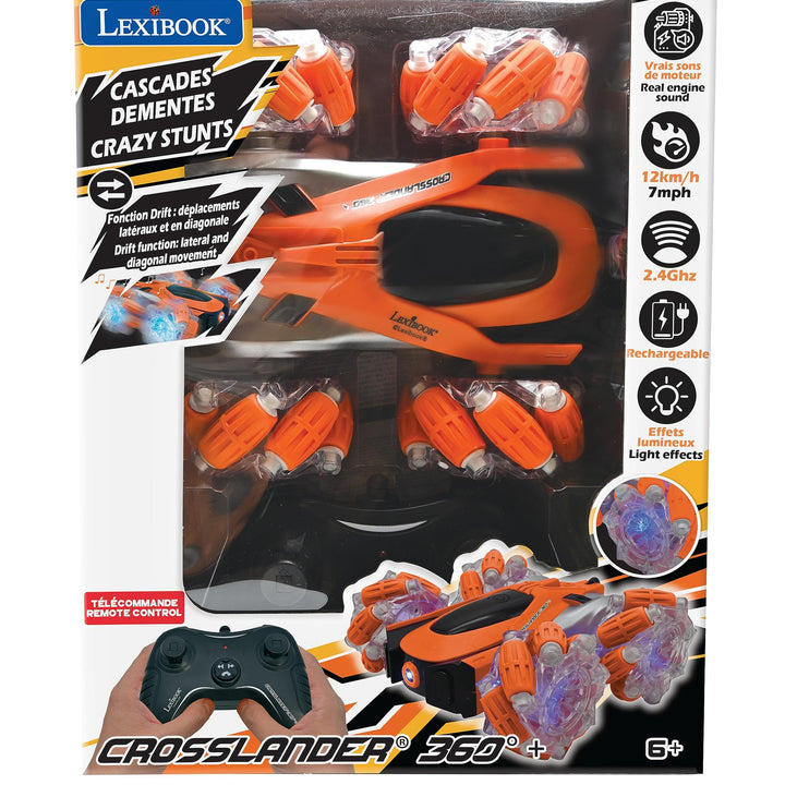 Lexibook - Crosslander Glow-in-The-Dark Radio Control car, Remote Control, Rechargeable, Electronic Action Game, Orange/Black, RC21