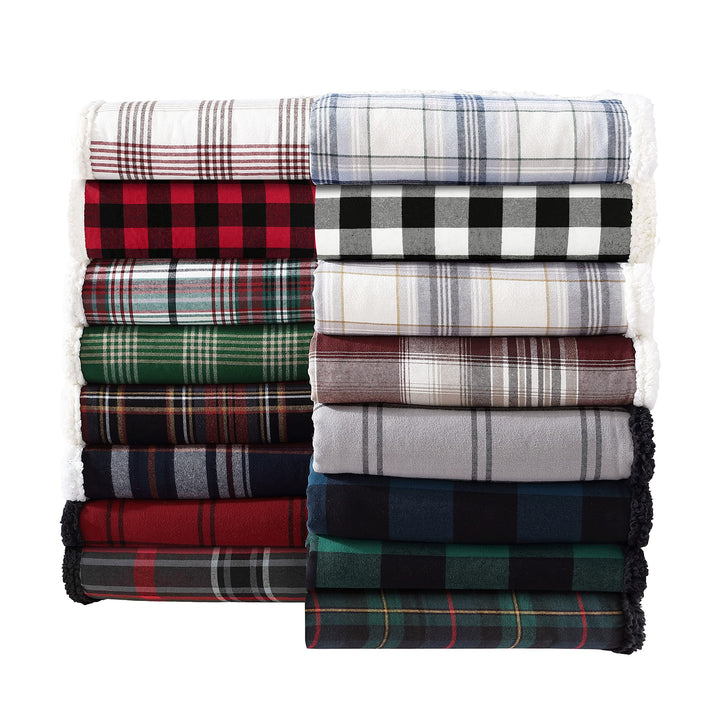 Eddie Bauer - Throw Blanket, Super Soft Reversible Cotton Flannel Sherpa Bedding, Ideal Christmas & White Elephant Gifts, Cozy Plaid Throw Blankets for Couch (Winslow Charcoal, Throw) Winslow Charcoal/Red