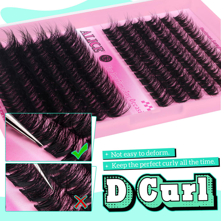 ALICE Lash Extension Kit Fluffy Volume Cluster Lashes Wispy 8-20MM D Curl Individual Lashes Eyelash Clusters Kit Lash Glue Bond and Seal Tweezers Diy Eyelash Extension Kit Self Application at Home