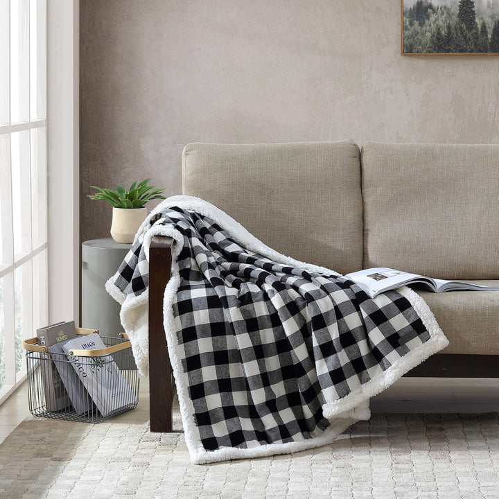 Eddie Bauer - Throw Blanket, Super Soft Reversible Sherpa Flannel Bedding, Ideal Christmas & White Elephant Gifts, Cozy Plaid Throw Blankets for Couch (Cabin Plaid Grey, Throw) Grey/Black