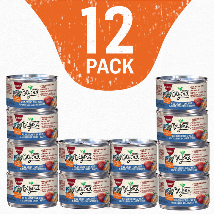 Purina Beyond Grain Free, Natural Pate Wet Cat Food, Grain Free Pate Variety Pack - (2 Packs of 12) 3 oz. Cans 2.25 Pound (Pack of 2) Variety Pack – Chicken & Seafood Pate – 3 Flavors