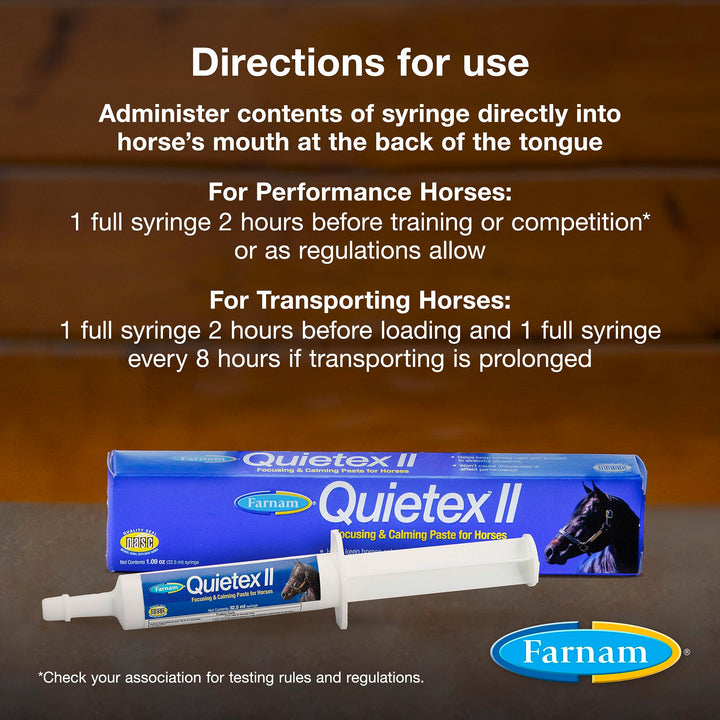 Farnam Quietex II Horse Calming Supplement Paste for Horses, Helps manage nervous behavior and keep horses calm & composed in stressful situations, 32.5 ml syringe