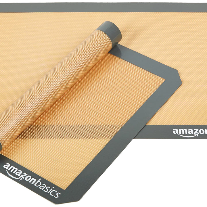 Basics Silicone, Non-Stick, Food Safe Baking Mat, Pack of 2, New Beige/Gray, Rectangular, 16.5" x 11.6" 2-Pack Baking Mats