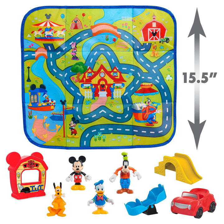 Disney Junior Mickey Mouse Around the Town Playmat, 9-piece Figures and Vehicle Playset, Officially Licensed Kids Toys for Ages 3 Up, Exclusive