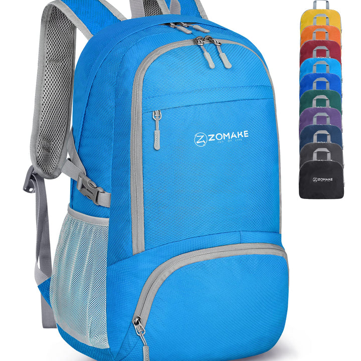 ZOMAKE Lightweight Packable Backpack 30L - Foldable Hiking Backpacks Water Resistant Compact Folding Daypack for Travel(Light Blue) Medium Light Blue