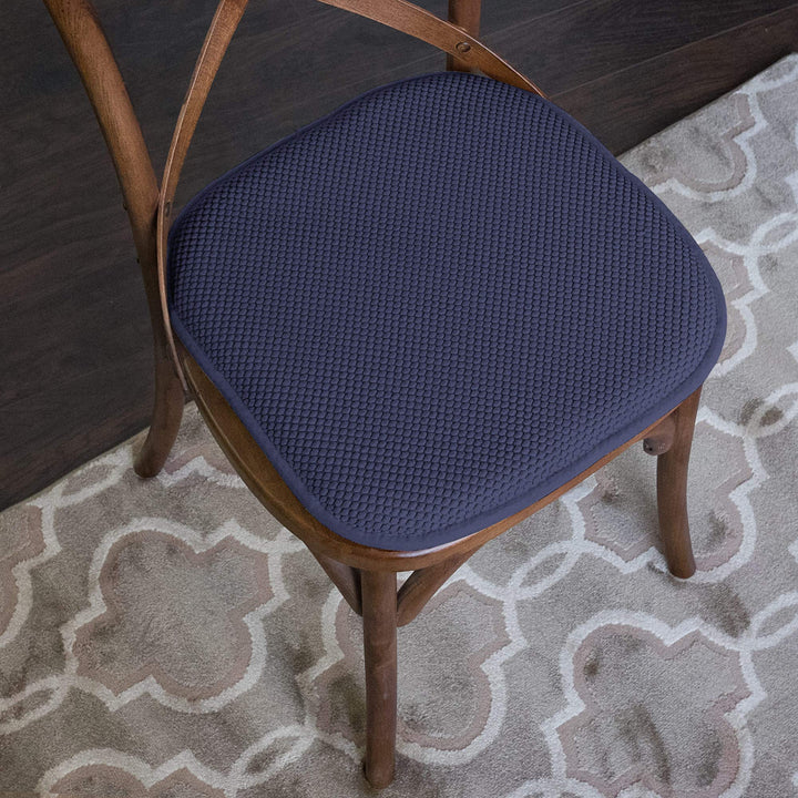 Sweet Home Collection Memory Foam Chair Cushion Honeycomb Pattern Solid Color Slip Non Skid Rubber Back Ultimate Comfort and Softness Rounded Square 16" x 16" Seat Cover,2 Pack,Navy Blue, 2 Piece Navy 2 Pack