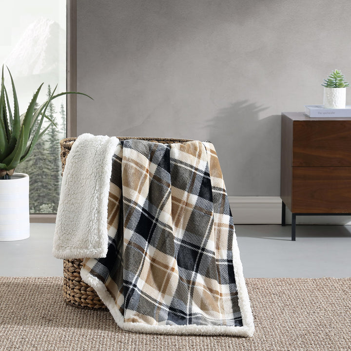 Eddie Bauer - Throw Blanket, Super Soft Reversible Sherpa Fleece Bedding, Ideal Christmas & White Elephant Gifts, Cozy Plaid Throw Blankets for Couch (Elk Stance Grey, Throw) Elk Stance Grey/White Animal