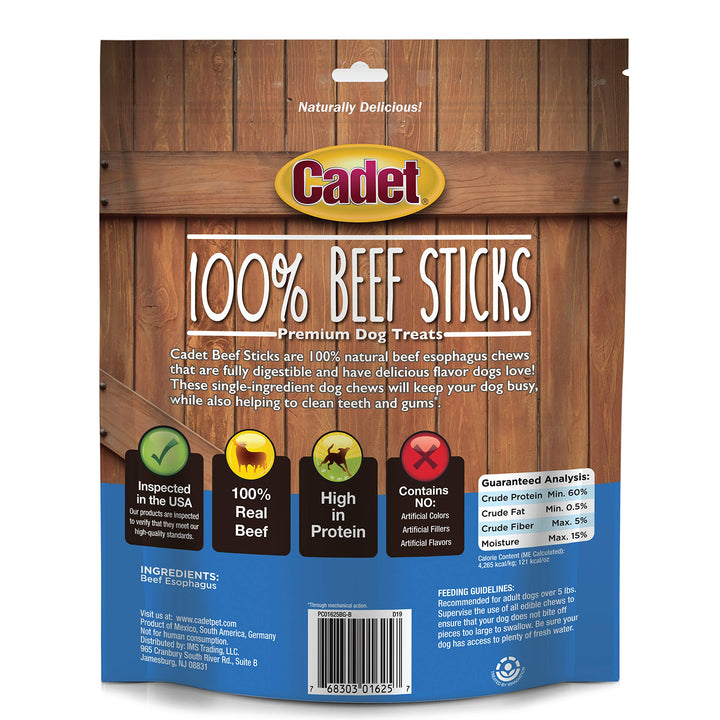 Cadet Beef Sticks Dog Treats - Long-Lasting, Healthy & Natural Beef Esophagus Treats for Small & Large Dogs, Low Calorie & High Protein Dog Chews (12 oz.) 12 oz. Count