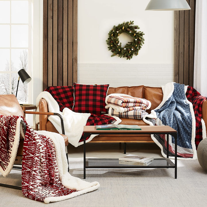 Eddie Bauer - Throw Blanket, Super Soft Reversible Sherpa Fleece Bedding, Ideal Christmas & White Elephant Gifts, Cozy Plaid Throw Blankets for Couch (Edgewood Red, Throw) Edgewood Red Sherpa Throw