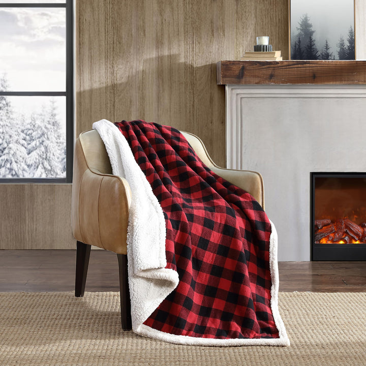 Eddie Bauer - Throw Blanket, Super Soft Reversible Sherpa Flannel Bedding, Ideal Christmas & White Elephant Gifts, Cozy Plaid Throw Blankets for Couch (Cabin Plaid Grey, Throw) Grey/Black