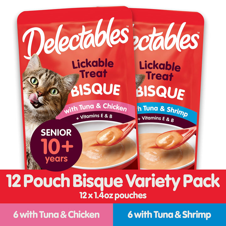 Hartz Delectables Bisque Lickable Wet Cat Treats for Senior Cats, Senior Variety 12 Countt 1.05 Pound (Pack of 1)