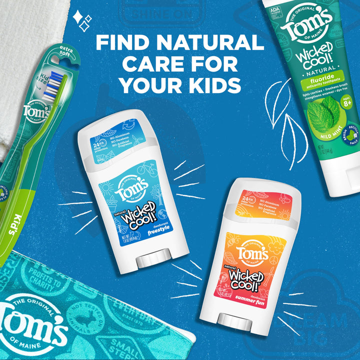 Tom's of Maine Aluminum-Free Wicked Cool! Natural Deodorant for Kids, Summer Fun, 1.6 oz. (Pack of 3) (Packaging May Vary)