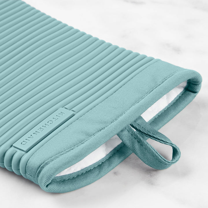 KitchenAid Ribbed Soft Silicone Oven Mitt 2-Pack Set, Mineral Water Aqua, 7.5"x13" Oven Mitt Set