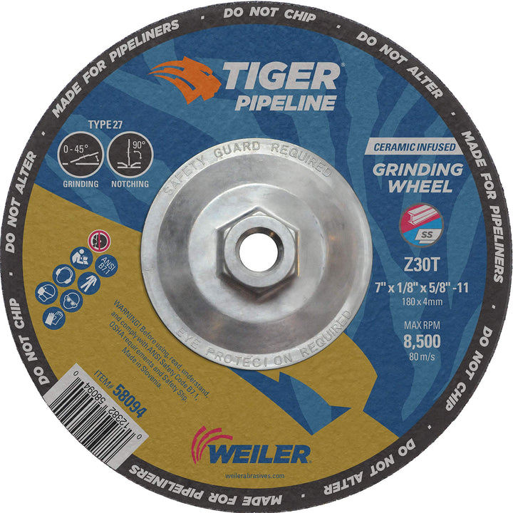 Weiler 58094 7" x 1/8" Tiger Pipeline, Z30T, 5/8"-11 Nut (Pack of 10) 1/8" Thickness 7" Dia