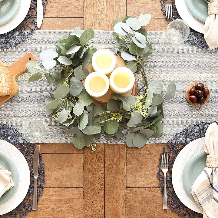 DII Farmhouse Braided Stripe Table Runner Collection, 15x72 (15x77, Fringe Included), Cool Gray 15x72" (15x77", Fringe Included) Striped