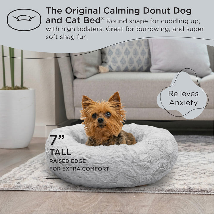 Best Friends by Sheri The Original Calming Donut Cat and Dog Bed in Lux Fur Gray, Extra Small 18" 18.0"L x 18.0"W x 7.0"Th Bed Only Lux Gray