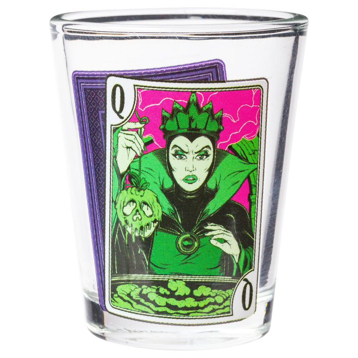 Silver Buffalo Disney Villain Cards Mini Glasses 4 Pack Featuring Cruella De Vil, Ursula, The Evil Queen and Maleficent, 1.5 Ounces Villains Cards