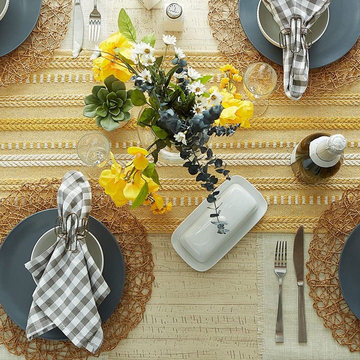 DII Farmhouse Braided Stripe Table Runner Collection, 15x108 (15x113, Fringe Included), Honey Gold 15x108" (15x113", Fringe Included) Striped