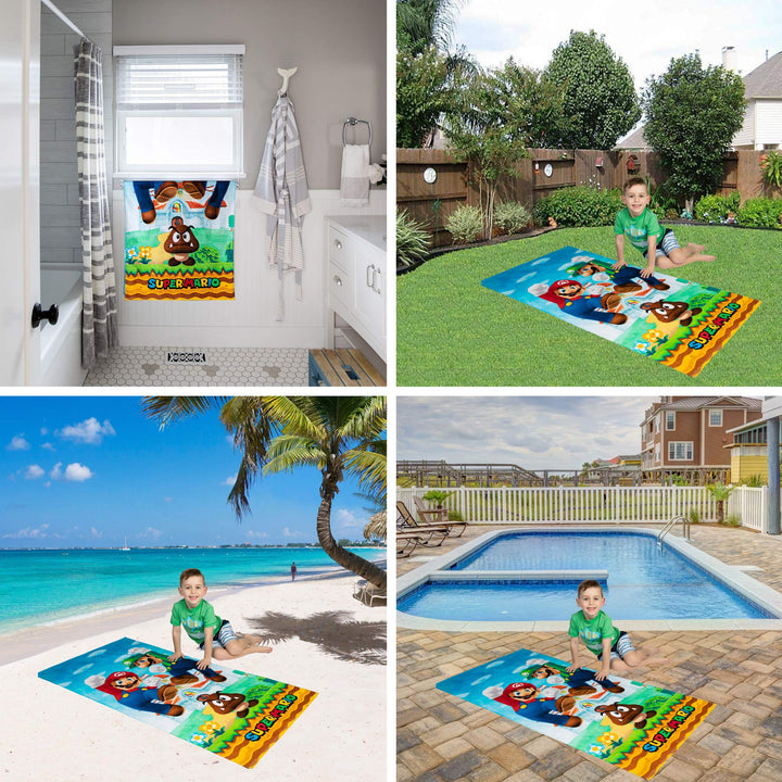 Franco Super Mario "Official Nintendo" Kids Super Soft Cotton Bath/Pool/Beach Towel, 58 in x 28 in