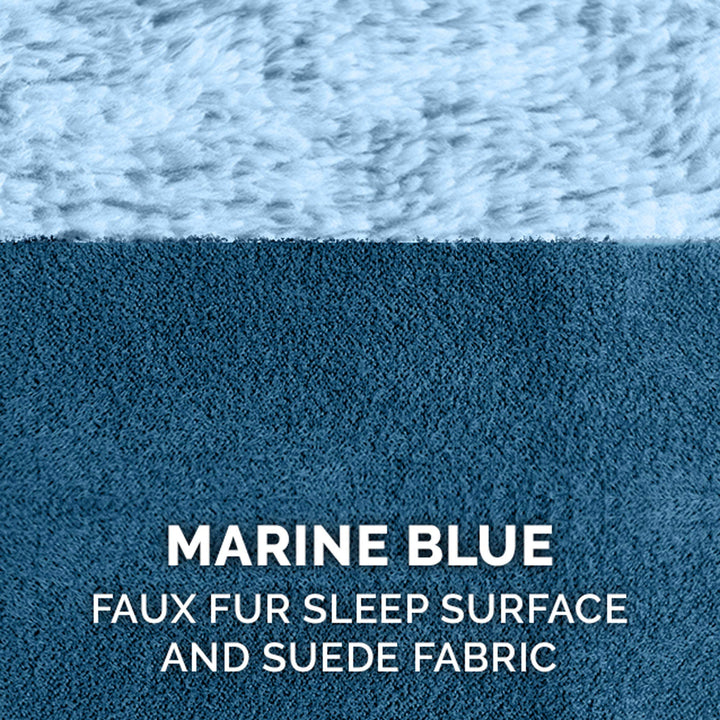 Furhaven Replacement Dog Bed Cover Two-Tone Faux Fur & Suede L Shaped Chaise, Machine Washable - Marine Blue, Medium Cover Only (Two-Tone Faux Fur & Suede) Marine Blue