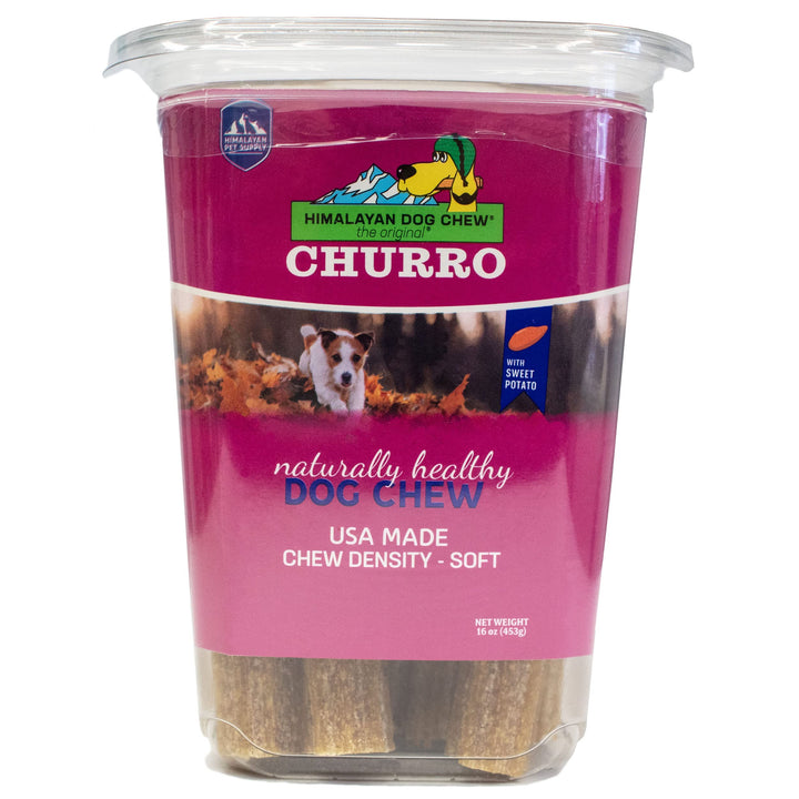 CHURRO Himalayan Cheese Treat Tub | Sweet Potato Churro | Lactose Free - Gluten Free - Grain Free | USA Made | for All Breeds | 16 x 6 inch Churros | Real Sweet Potato and Himalayan Cheese 1 Pound (Pack of 1)