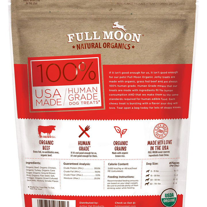 Full Moon Natural Organics Grass Fed Beef Jerky Healthy All Natural Dog Treats Human Grade 28 oz 1.75 Pound (Pack of 1)