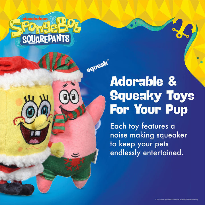 SpongeBob SquarePants for Pets Spongebob and Patrick Star 2pc Holiday 6 Figure Plush Dog Toys with Squeaker | Dog Toys for Spongebob Fans | Squeaky Dog Toys, Dog