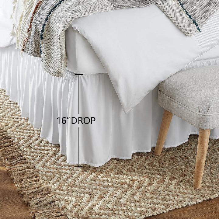 Basics Lightweight Ruffled Bed Skirt, Classic Style, Soft and Stylish 100% Microfiber With 16" Drop, Full, White, Solid