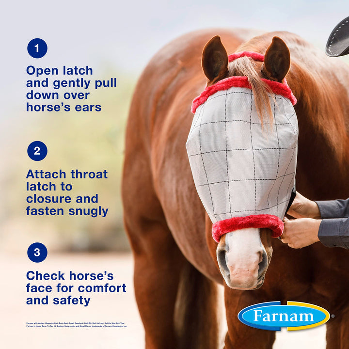 Farnam SuperMask II Fly Mask Without Ears for Foals, Full Face Coverage and Eye Protection from Insect Pests, Structured Classic Styling Mesh with Plush Trim, Foal Size