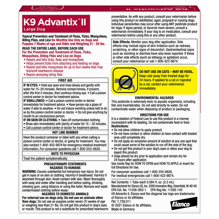 K9 Advantix II Large Dog Vet-Recommended Flea, Tick & Mosquito Treatment & Prevention | Dogs 21-55 lbs. | 1-Mo Supply 1 Pack Large Dog only