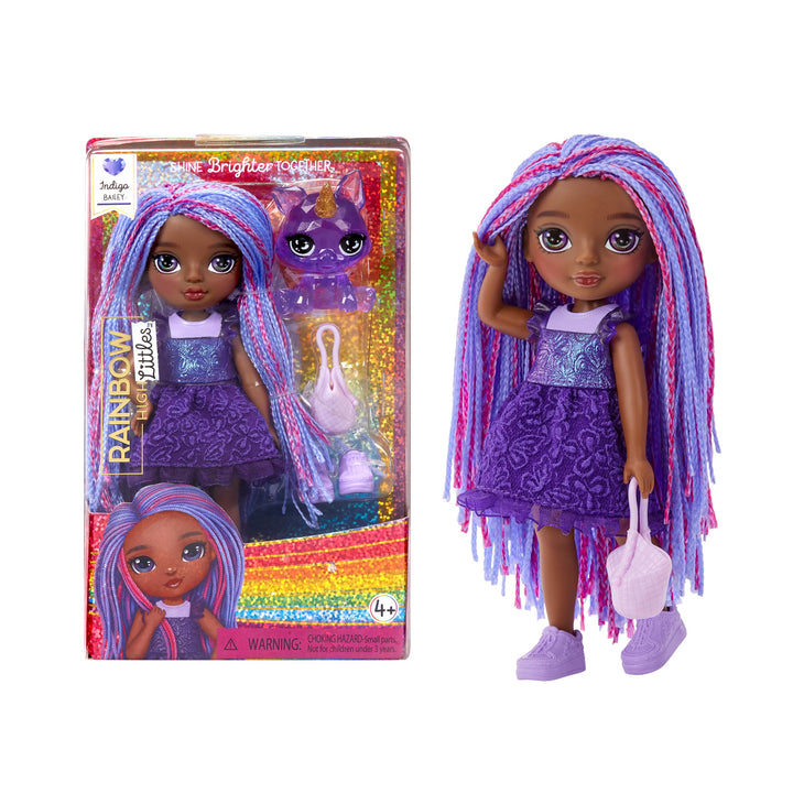 Rainbow High Littles – Indigo Bailey, Purple 5.5" Posable Small Doll with Purse, Magical Pet Fox, Girls Toy Gift, Kids Ages 4-12 Years