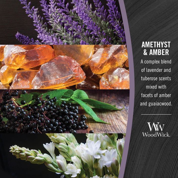 WoodWick Medium Hourglass Candle, Amethyst/Amber - Premium Soy Blend Wax, Pluswick Innovation Wood Wick, Made in USA
