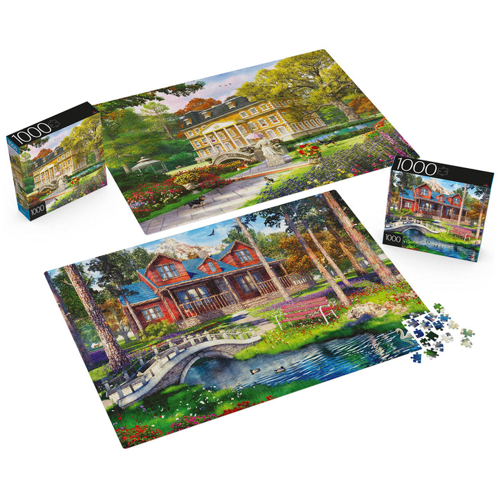 2-Pack of 1000-Piece Jigsaw Puzzles, Pine Cabin & Summer Estate | Puzzles for Adults and Kids Ages 8+,  Exclusive