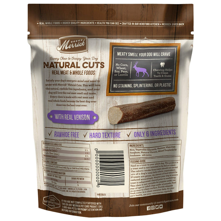 Merrick Natural Cuts Chicken Free Non Rawhide Large Breed Dog Treats, Hard Texture Chew Sticks With Venison - (Pack of 6) 3 ct. Pouches