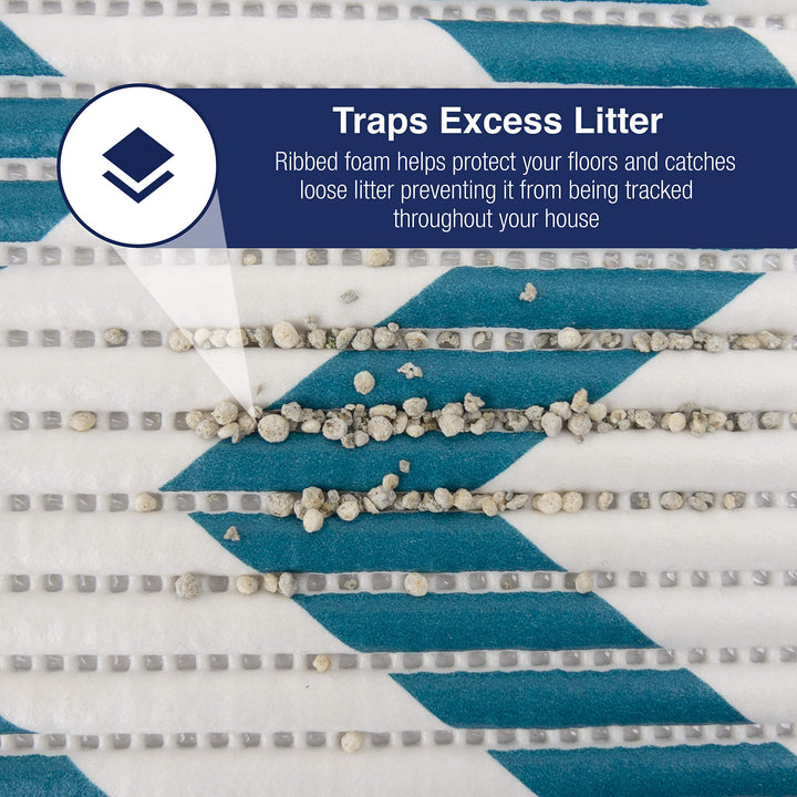 Fresh Kitty Durable XL Jumbo Foam Litter Mat – Phthalate and BPA Free, Water Resistant, Traps Litter from Box, Scatter Control, Easy Clean Mats – Chevron, Blue/White Chevron (9035) One Pack