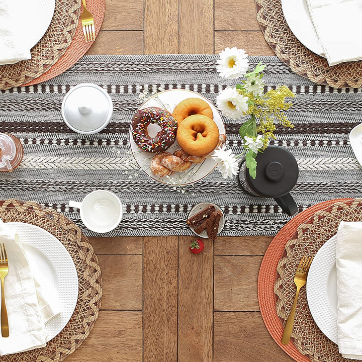 DII Farmhouse Braided Stripe Table Runner Collection, 15x72 (15x77, Fringe Included), Dark Brown 15x72" (15x77", Fringe Included) Striped