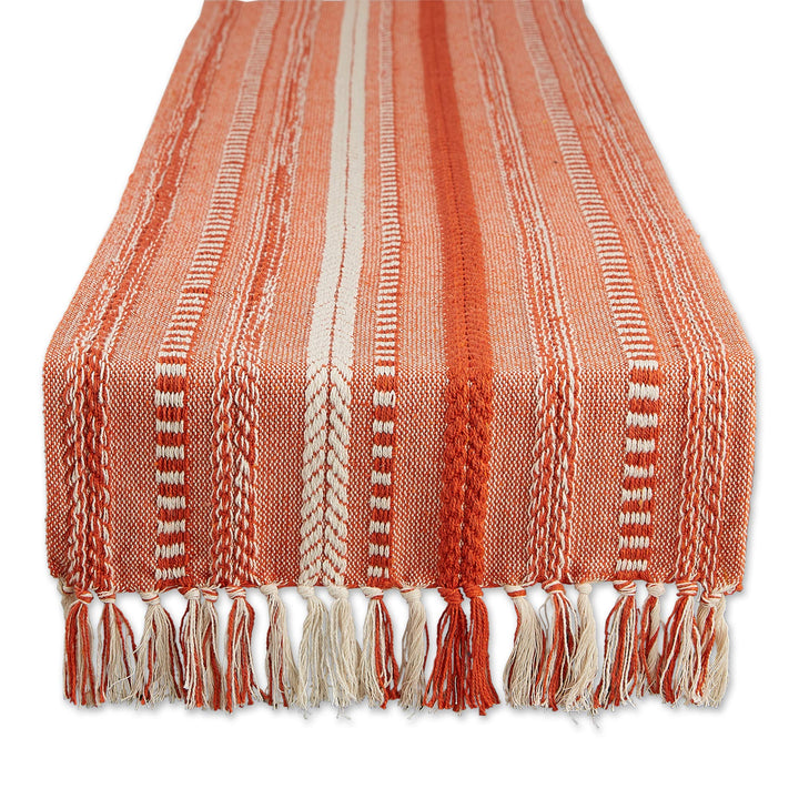 DII Farmhouse Braided Stripe Table Runner Collection, 15x72 (15x77, Fringe Included), Vintage Red 15x72" (15x77", Fringe Included) Striped