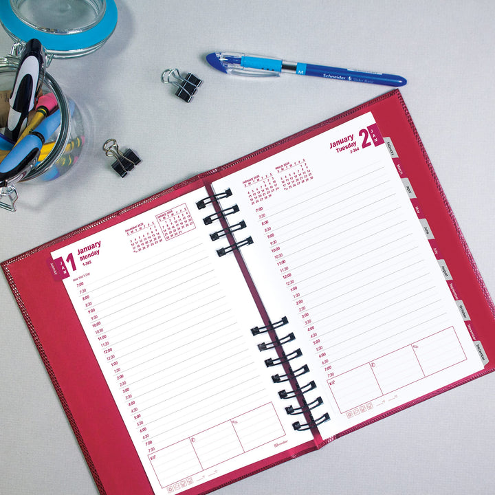 Brownline 2024 CoilPro Daily/Monthly Planner, Appointment Book, 12 Months, January to December, Twin-Wire Binding, 8" x 5", Bright Red (CB634C.RED-24)