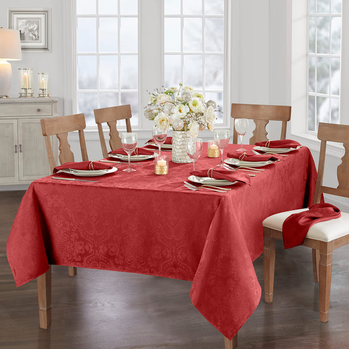 Elrene Home Fashions Caiden Elegance Damask Fabric Tablecloth, 60" x 84" Oblong/Rectangle, Red Tablecloth (1)