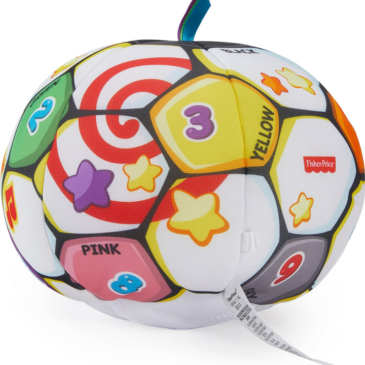 Fisher-Price Baby to Toddler Toy Laugh & Learn Singin’ Soccer Ball Musical Plush with Educational Phrases for Infants Ages 6+ Months ( Exclusive) Easy-to-Open Packaging