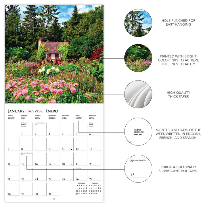 Graphique 2024 In the Garden Wall Calendar | 12 x 12 | Thick Paper | Home & Office Organizer | Large Monthly Grid | 3 Languages & Marked Holidays | 4 Month Preview Page for 2025