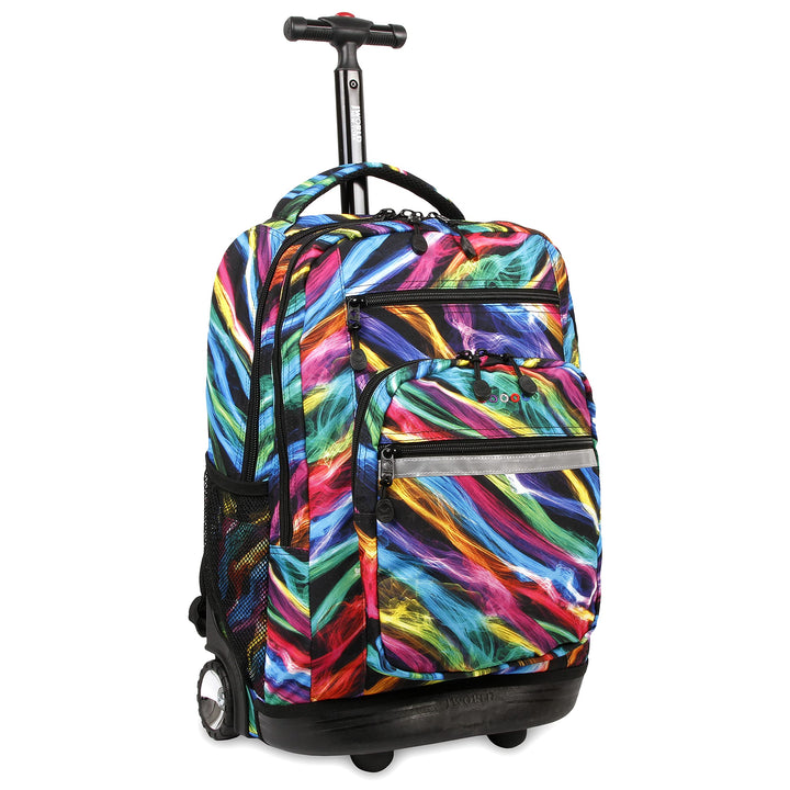 J World New York Sundance Rolling Backpack Girl Boy Roller Bookbag, Retro Bloom, 20 Inch