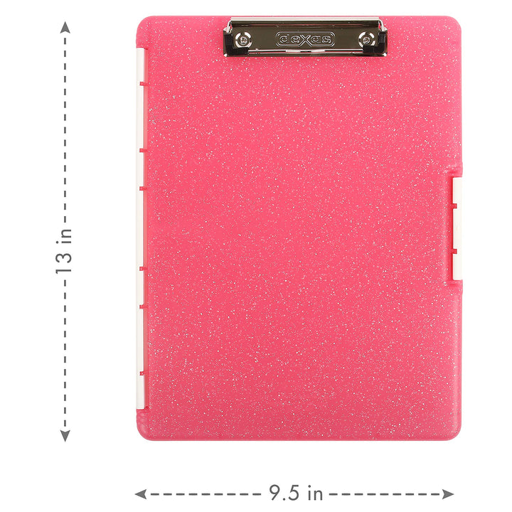 Dexas Slimcase 2 Storage Clipboard with Side Opening 12.5 x 9.5 Pink Glitter White Binding. Organize in Style for Home, School, Work or Trades! Ideal for Teachers, Nurses, Students, Homeschooling