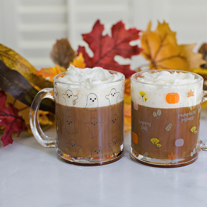 Pearhead Glass Harvest Mug, Halloween Home Décor, Coffee And Tea Glass Mug, Fall Drinkware Accessories, Seasonal Mug, 12 oz.