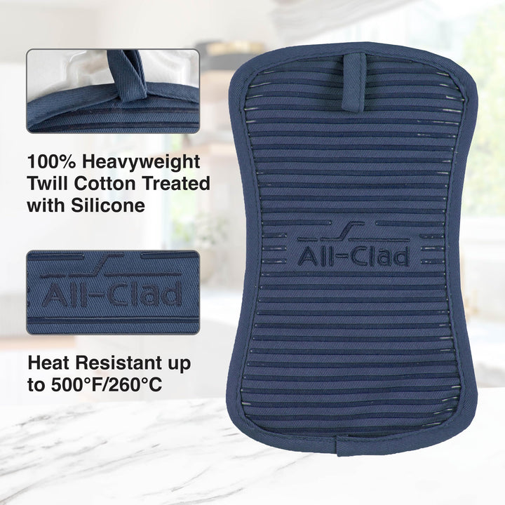 All-Clad Premium Pot Holder & Hot Pad: Heat Resistant to 500 Degrees - 100% Cotton, 10"x6.25" Hot Pad for Kitchen and Barbeque, (2-Pack), Indigo