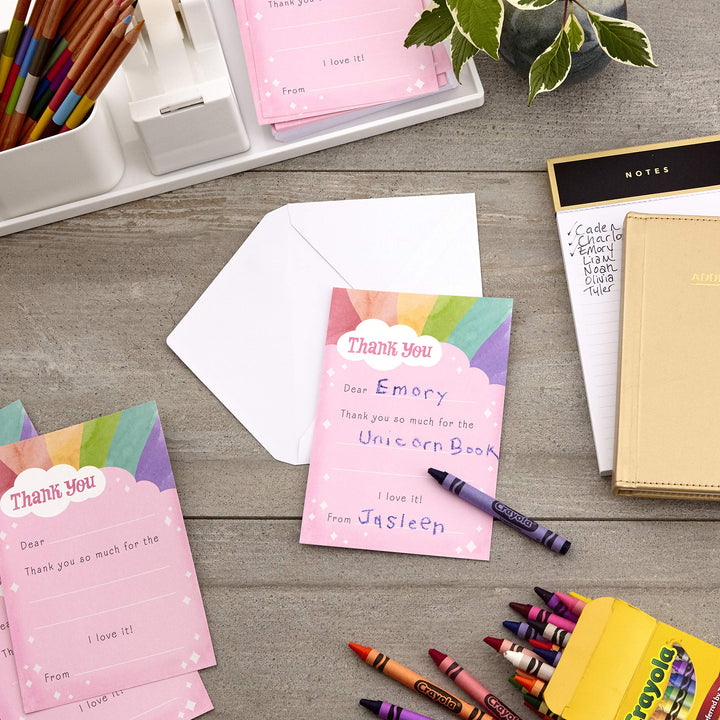 Hallmark Kids Fill in the Blank Thank You Cards, Rainbow (20 Cards with Envelopes)