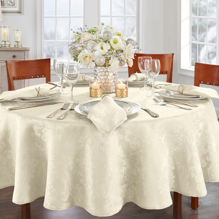 Elrene Home Fashions Caiden Elegance Damask Fabric Tablecloth, 60" x 84" Oval, Ivory Tablecloth (1)