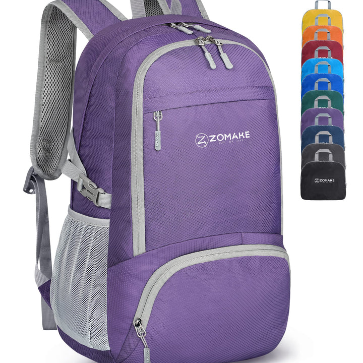 ZOMAKE Lightweight Packable Backpack 30L - Foldable Hiking Backpacks Water Resistant Compact Folding Daypack for Travel(Purple) Medium Purple