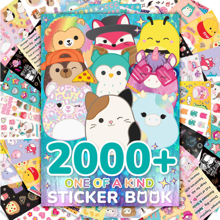 Original Squishmallows 2000+ One of a Kind Sticker Book, 43 Sticker Sheets, Squishmallows Stickers for Water Bottle, Notebooks, Party Favor Bags, Sticker Books for Kids Ages 4-8